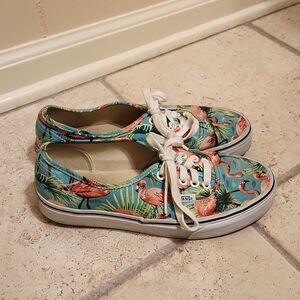 Vans Classic Skater Shoes Blue Green w/ Flamingos Men's 6.5 Women's 8